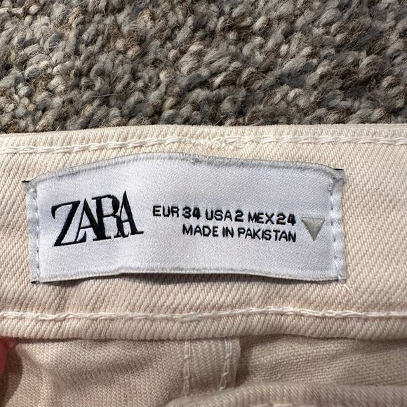 ZARA Women's Cropped Flare High-Waist Jeans Size 2 In Ecru - Picture 5 of 10